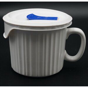 CorningWare French White Stoneware Soup Mug & Vented Plastic Lid 20 oz